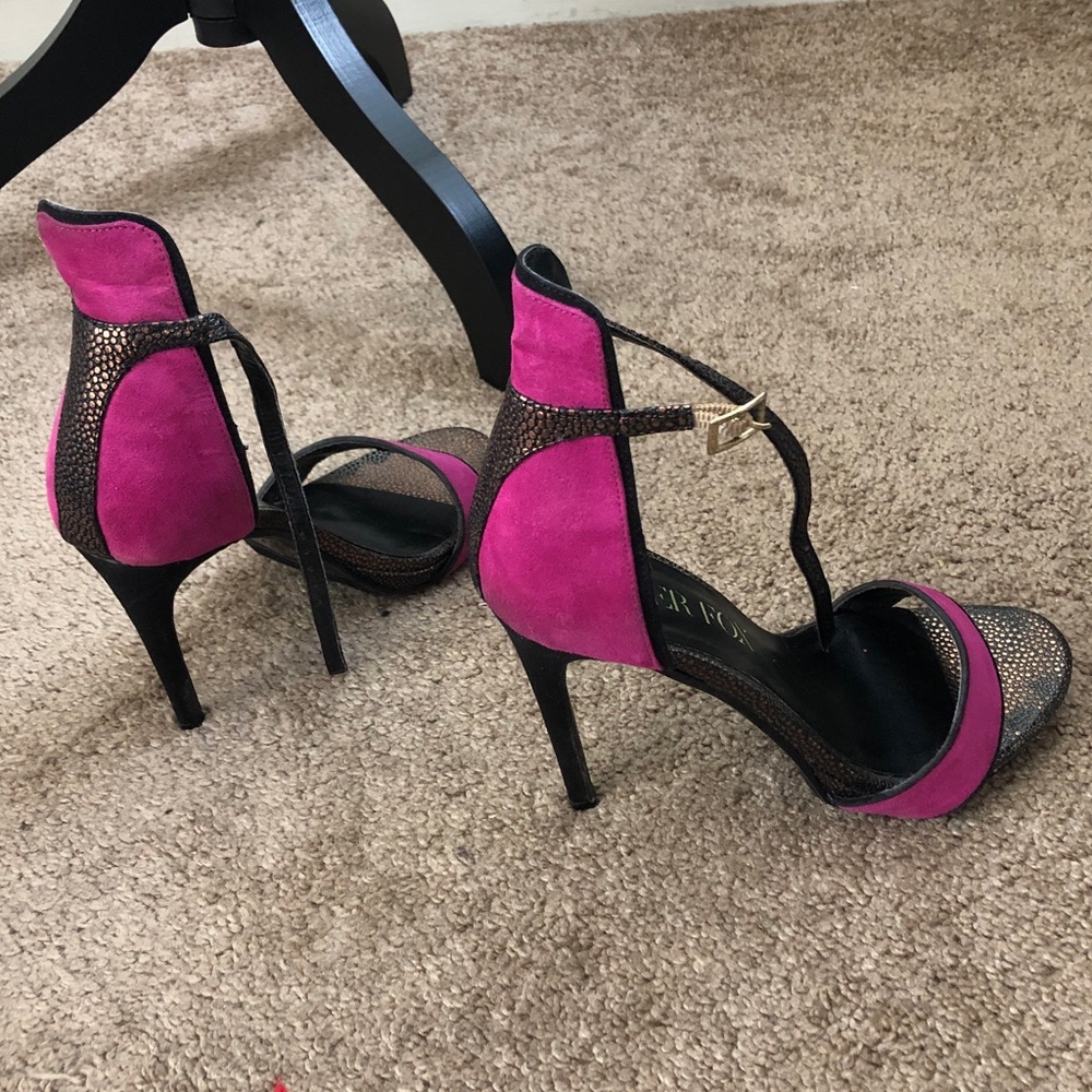 Pink Suede Heeled Sandals